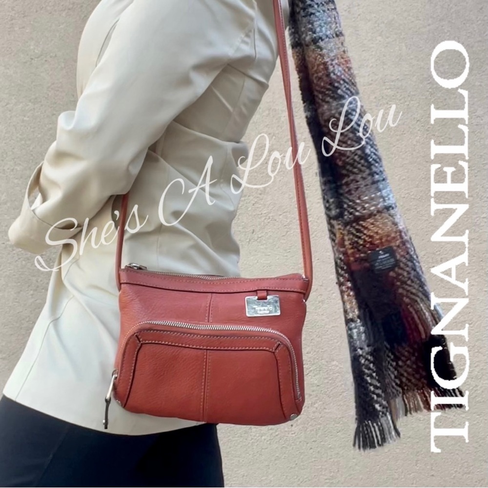 Tignanello compact organizational wallet essentials crossbody in Rust & Scarf